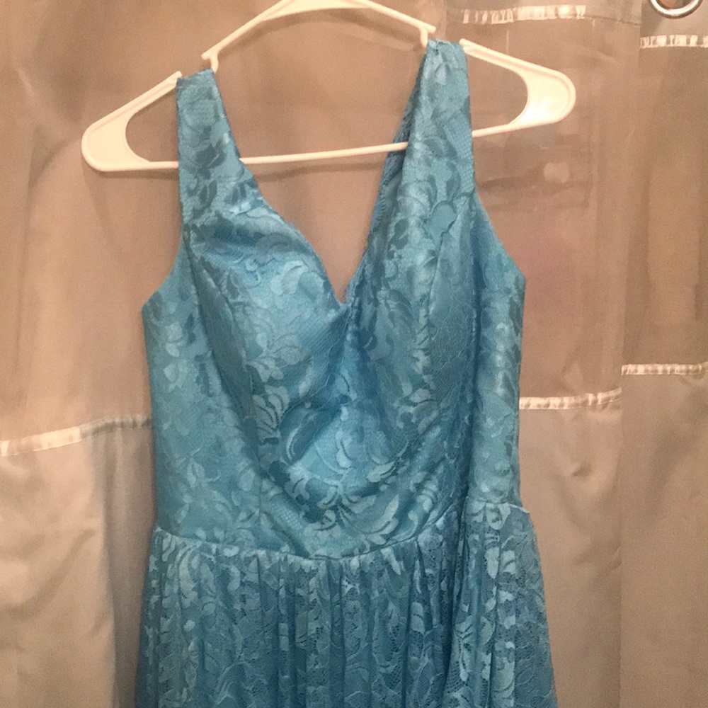 Blue lace detail bridesmaid dress